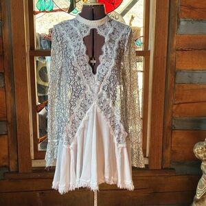 Free People Black and White Lace Tunic